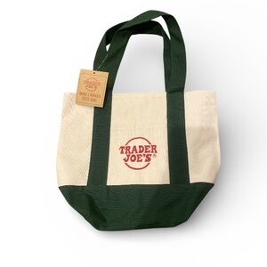 Trader Joe’s NWT Canvas Mini Tote Bag - Beige / Green - Holiday Drop